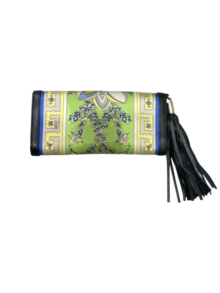 Satin and leather clutch with tassel, photo 2 of 8