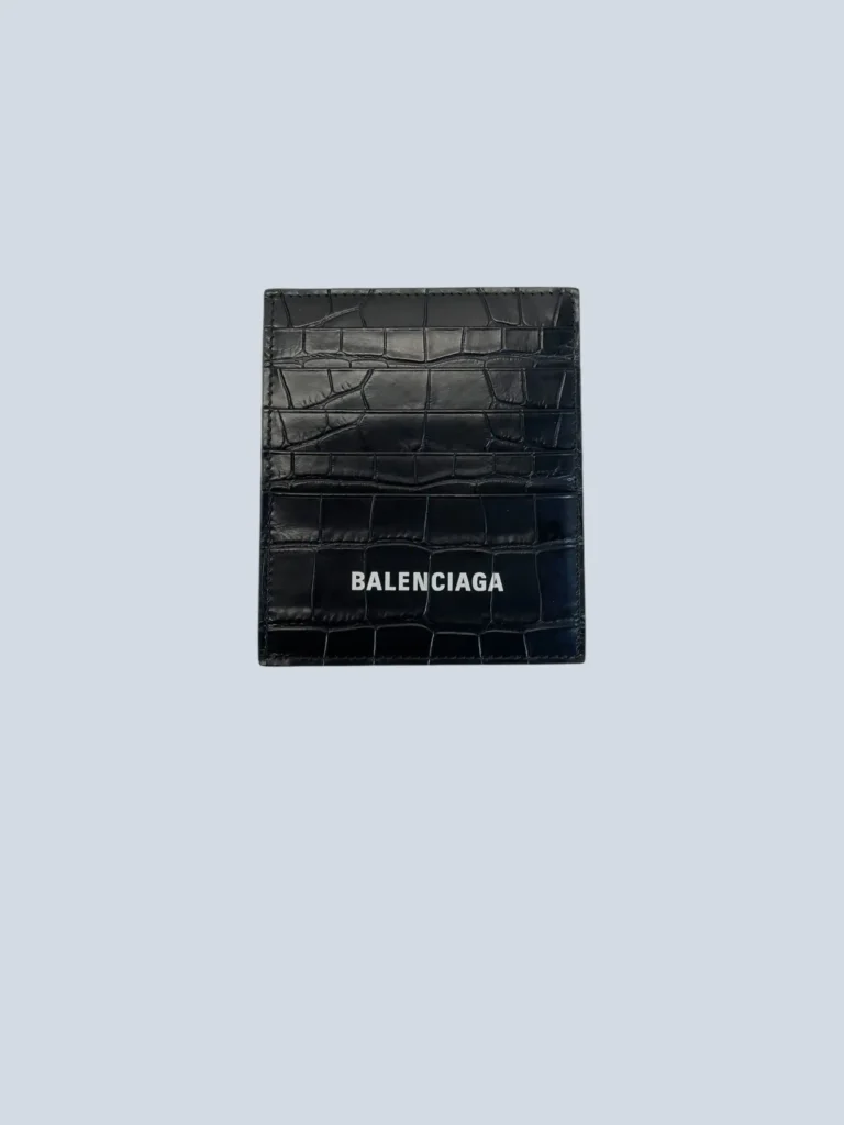 Croc-effect leather logo card holder.