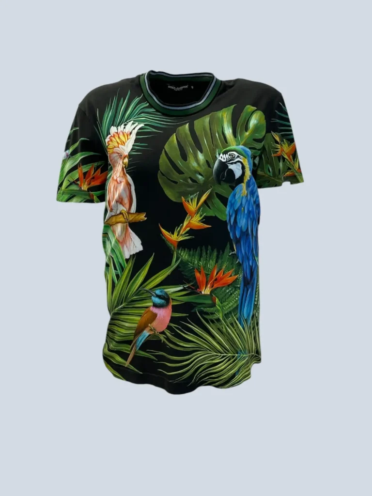 Parrot print cotton T-shirt, 48.