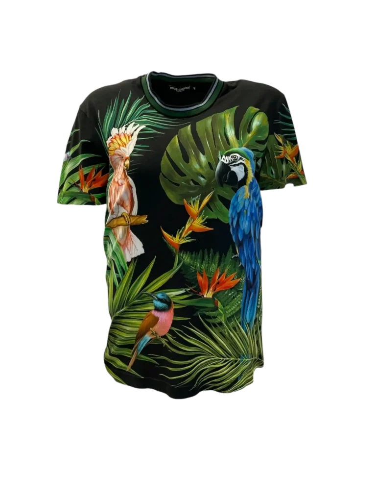 T-shirt in cotone con stampa pappagalli, 48.