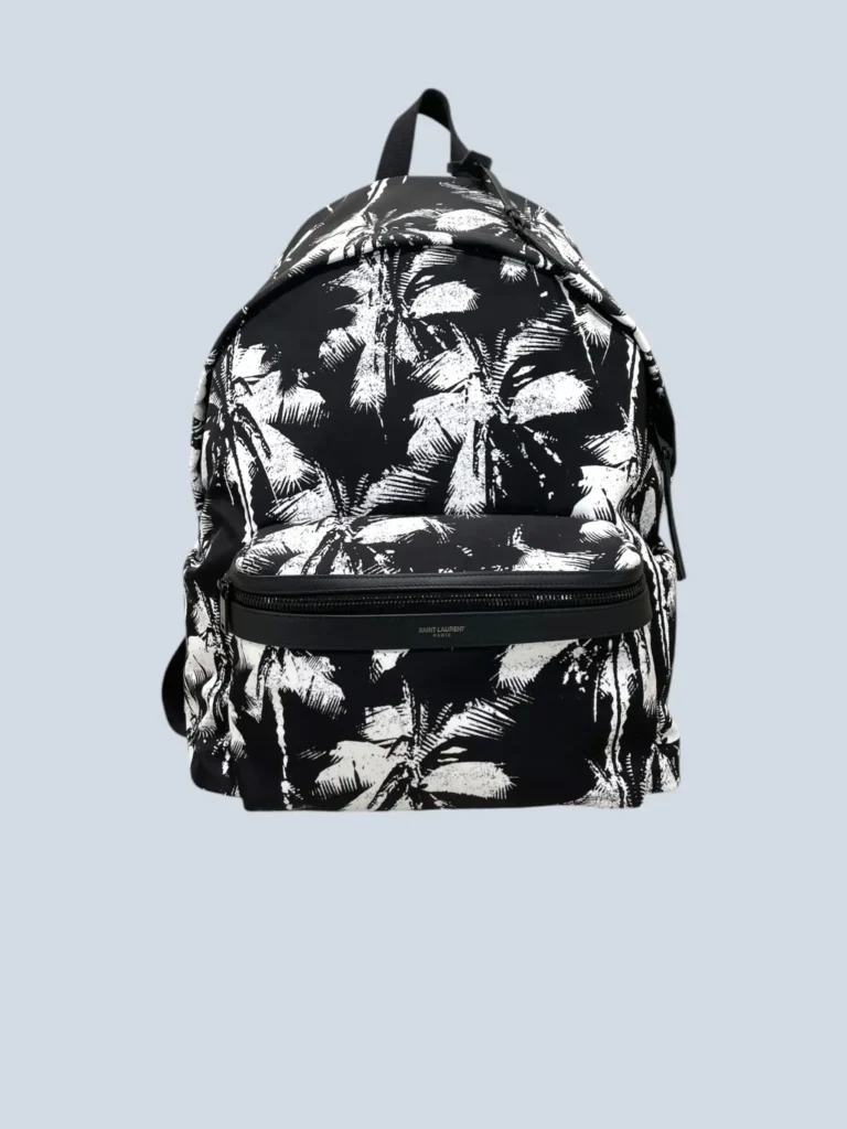 Zaino in nylon e pelle stampa palme.