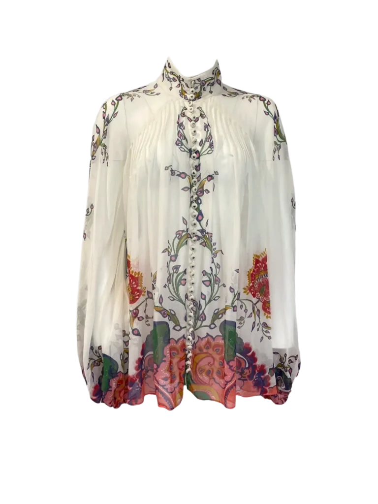 Blusa in seta e cotone con stampa floreale, 3.