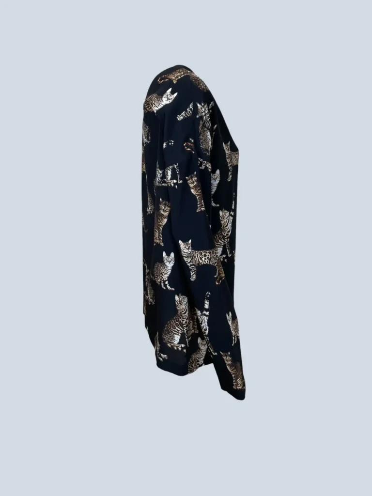 Blusa a maniche lunghe in seta stampa all over gatti, 40., foto 2 di 4