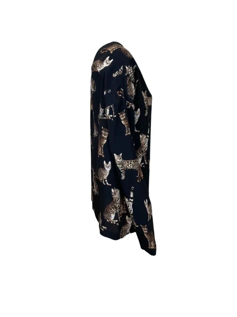 Blusa a maniche lunghe in seta stampa all over gatti, 40., foto 2 di 4