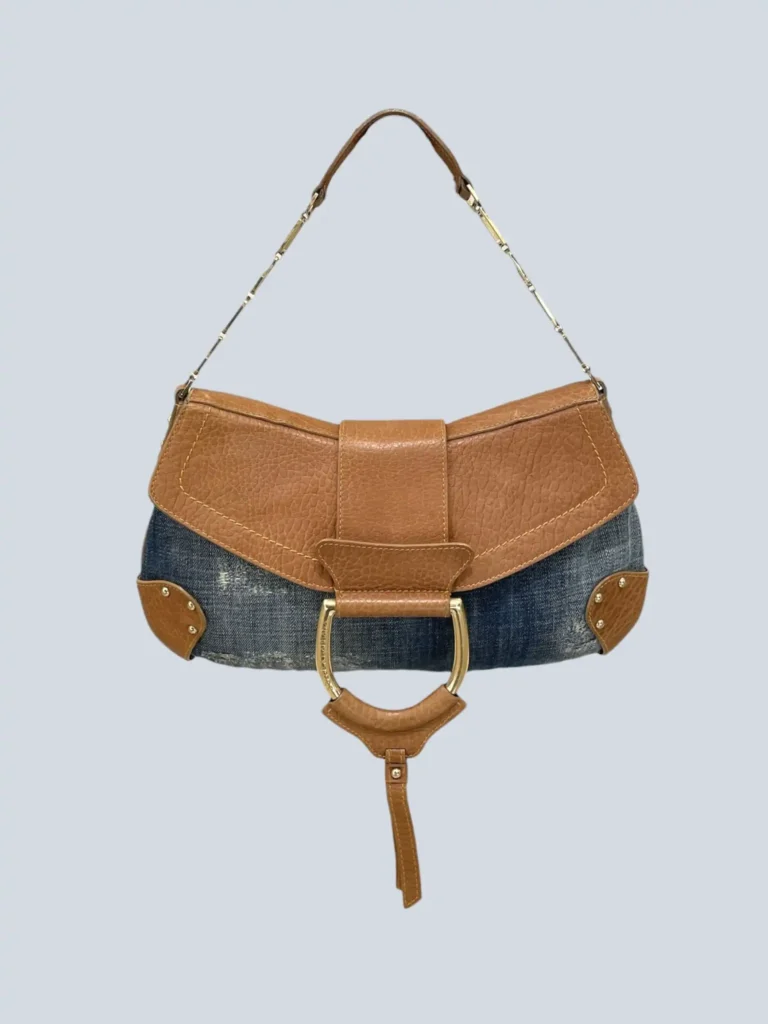 Borsa a spalla in denim e pelle.