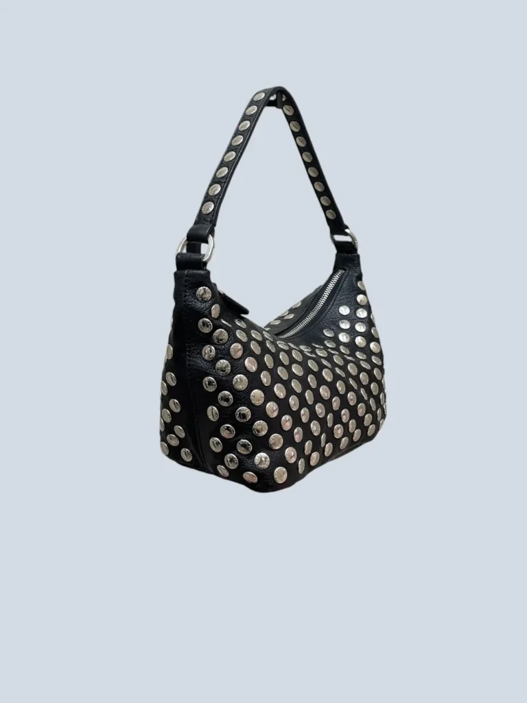 Borsa a mano Mini Studded Hobo in pelle martellata., foto 2 di 12