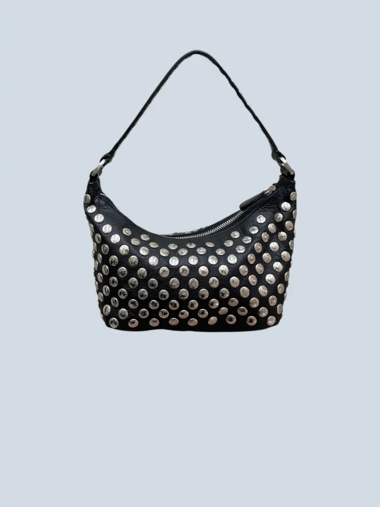 Borsa a mano Mini Studded Hobo in pelle martellata., foto 4 di 12
