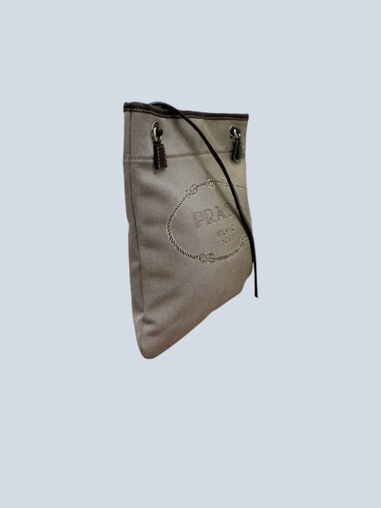 Prada, borsa a tracolla in tela Canapa e pelle con logo jacquard., foto 2 di 9