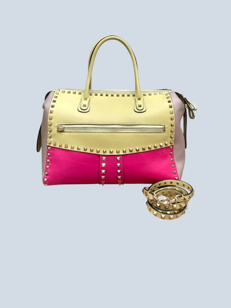 Garavani, borsa a tracolla Rockstud Tricolor Satchel in pelle.