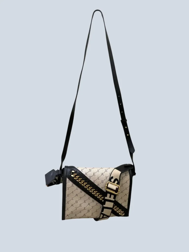 Borsa a spalla in canvas e ecopelle con logo all over., foto 2 di 9