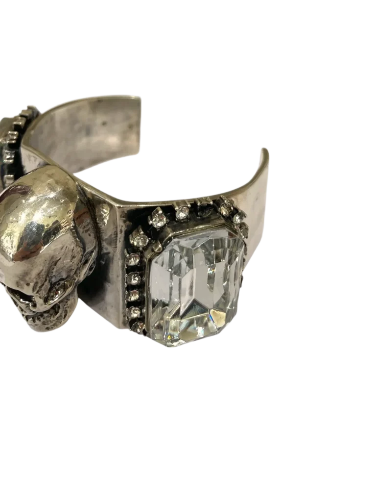 Bracciale rigido in argento teschio e strass., foto 5 di 5
