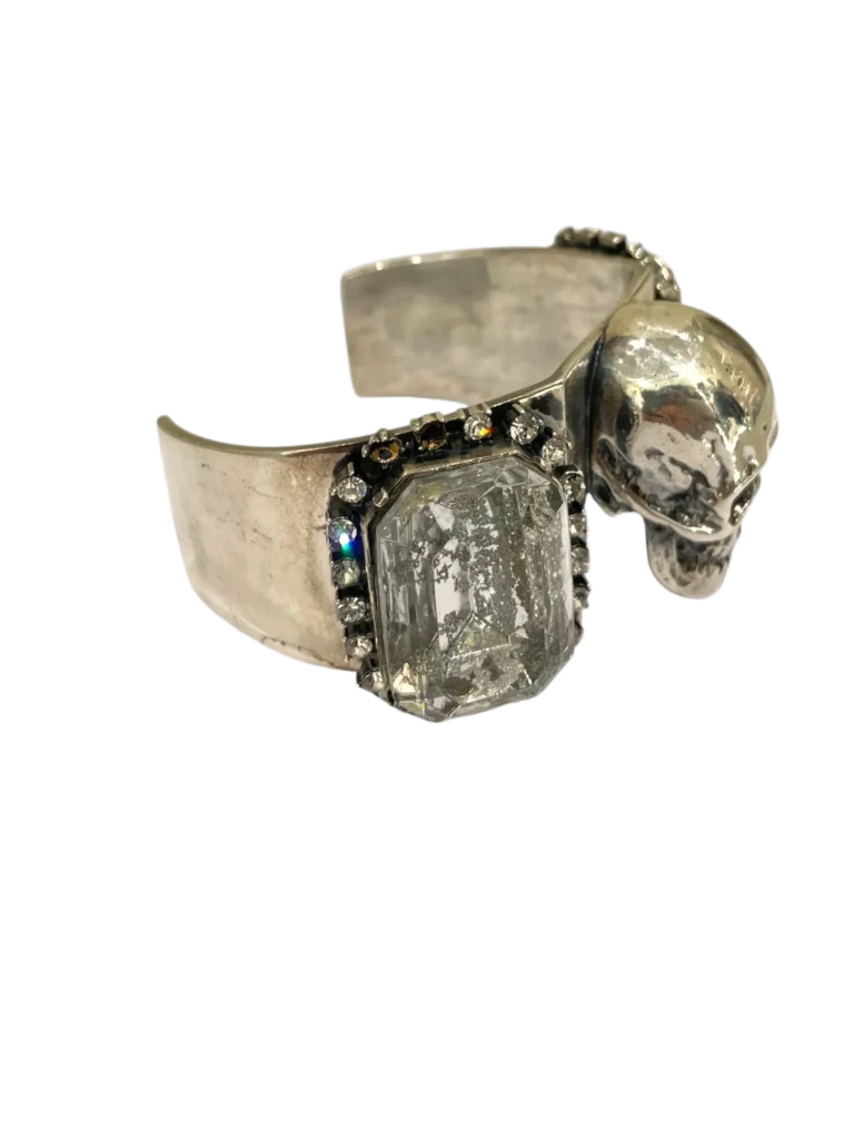 Bracciale rigido in argento teschio e strass., foto 4 di 5