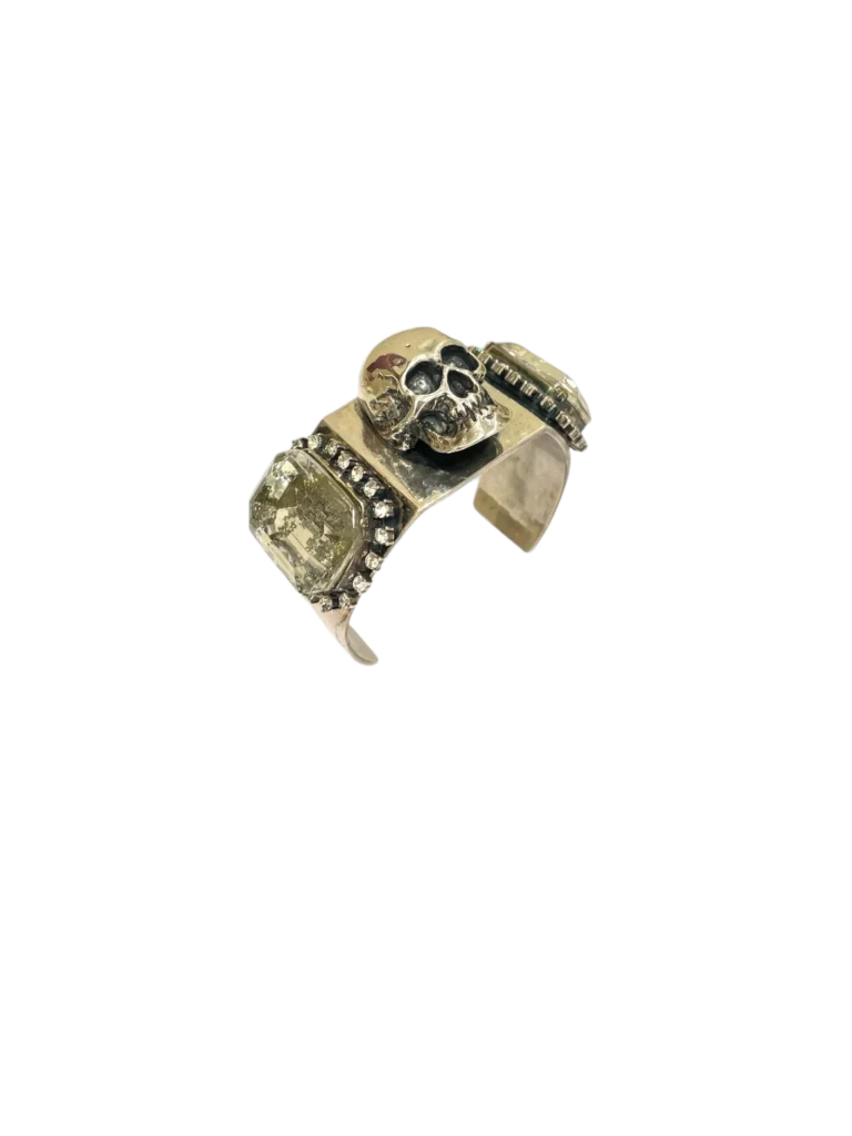 Bracciale rigido in argento teschio e strass., foto 3 di 5