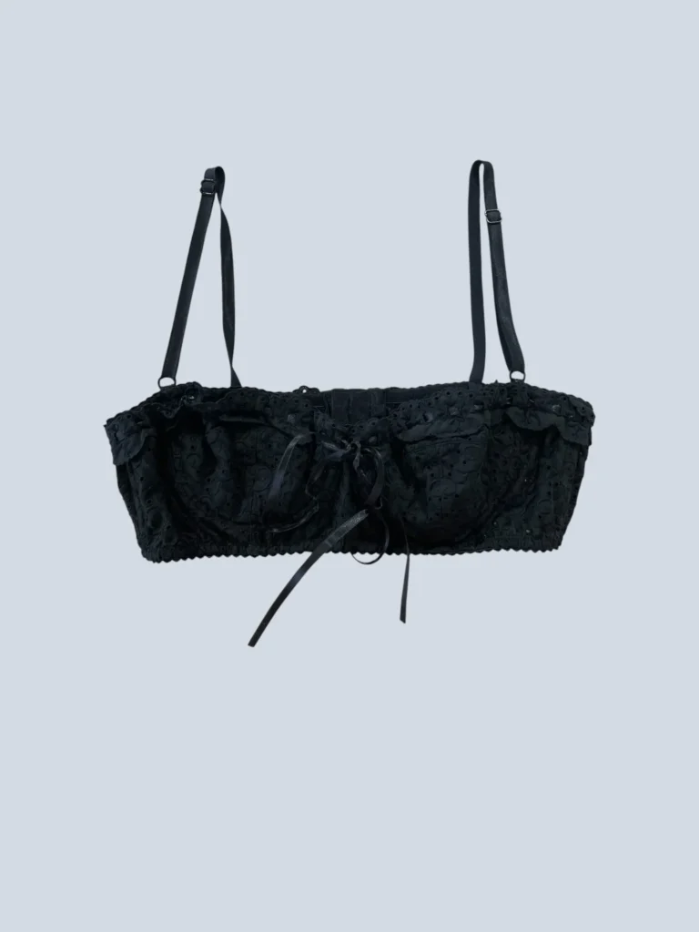 Dolce&Gabbana — Bralette Dolce&Gabbana in cotone Sangallo nero vista frontale.