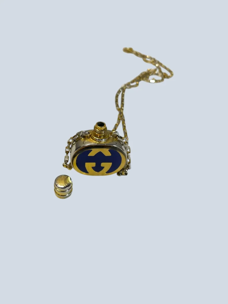 Vintage logo necklace with metal perfume pendant, photo 3 of 5