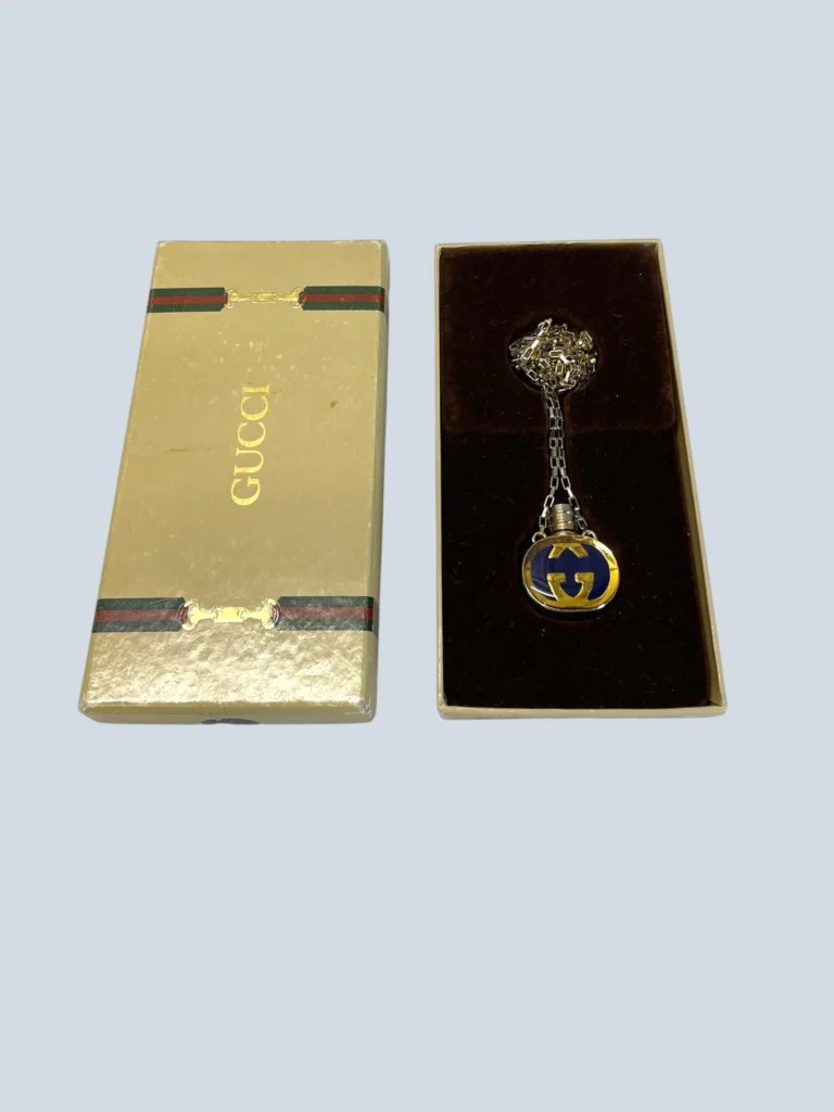 Vintage logo necklace with metal perfume pendant, photo 4 of 5