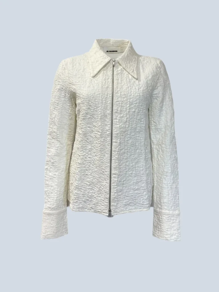 Camicia con zip in cotone cloqué, 38.