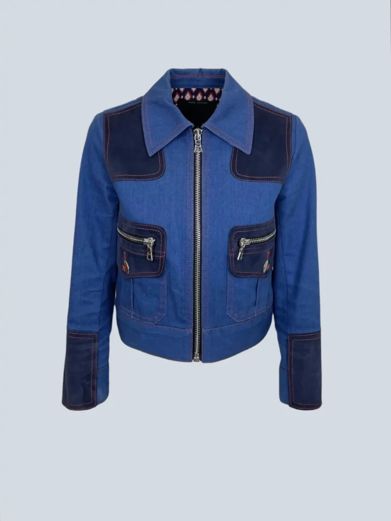 Giacca con zip in denim e suede, 4.