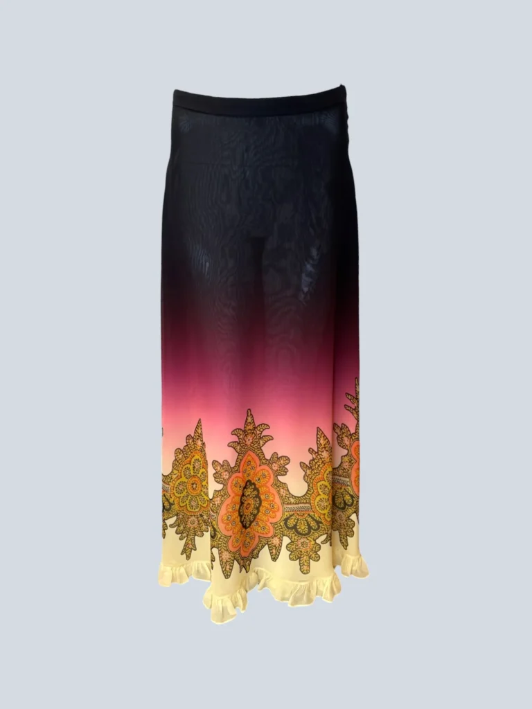 Gonna maxi Etro in seta con stampa paisley vista frontale.