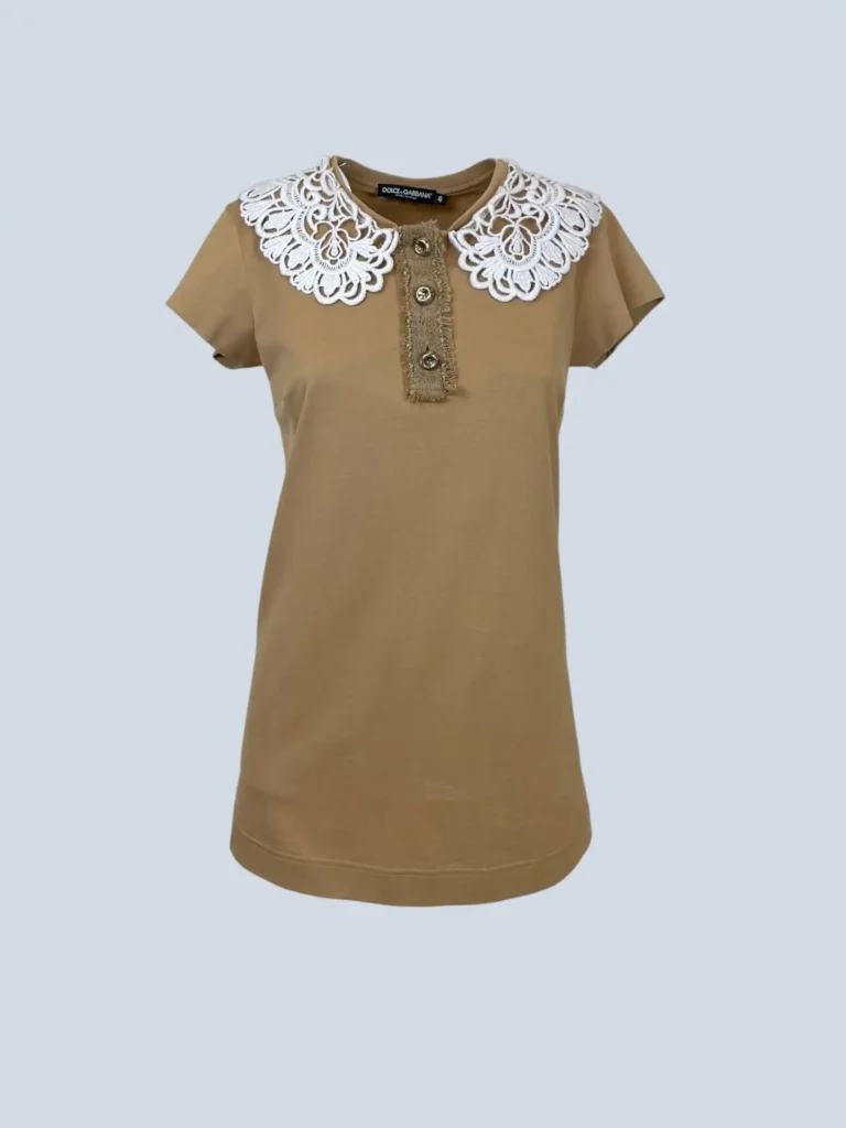Polo in cotone con colletto in pizzo, 40.