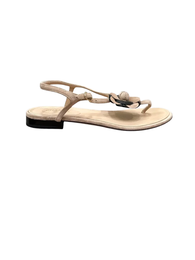 Sandali infradito Camelia logo in suede e vernice, 38,5C.