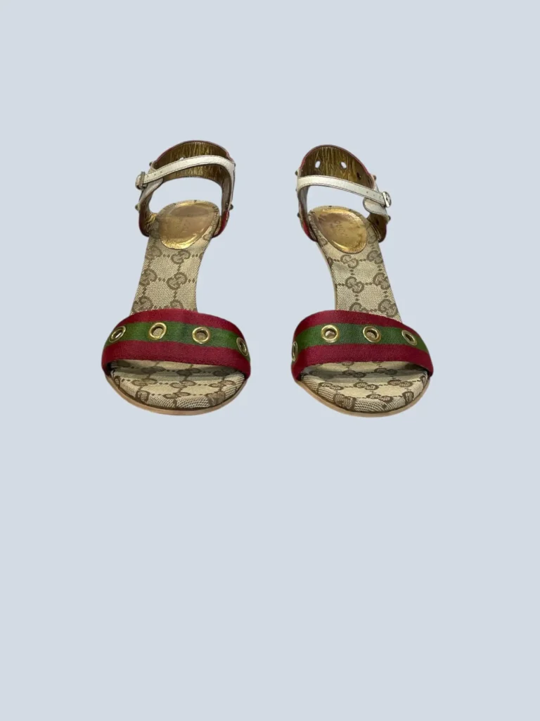 Sandali con tacco in legno tela Monogram e pelle, 37C., foto 3 di 6