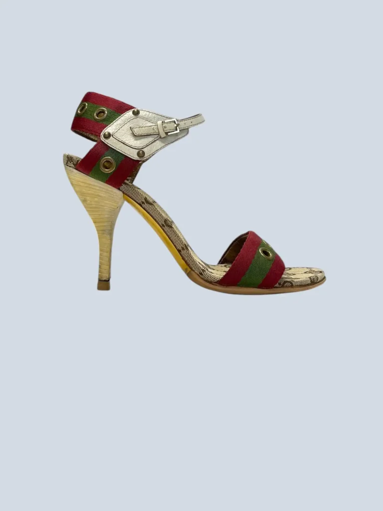 Sandali con tacco in legno tela Monogram e pelle, 37C.