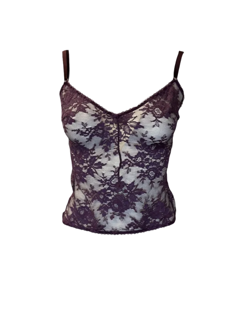Dolce&Gabbana — Top in pizzo viola di Dolce&Gabbana visto frontalmente.