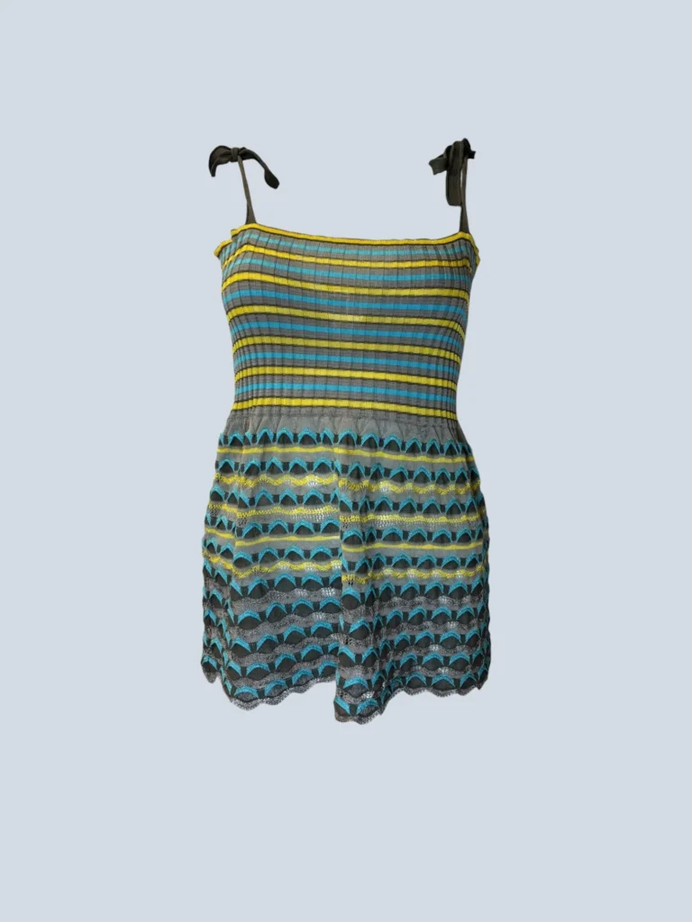Missoni cotton blend top with colorful stripes, front view.
