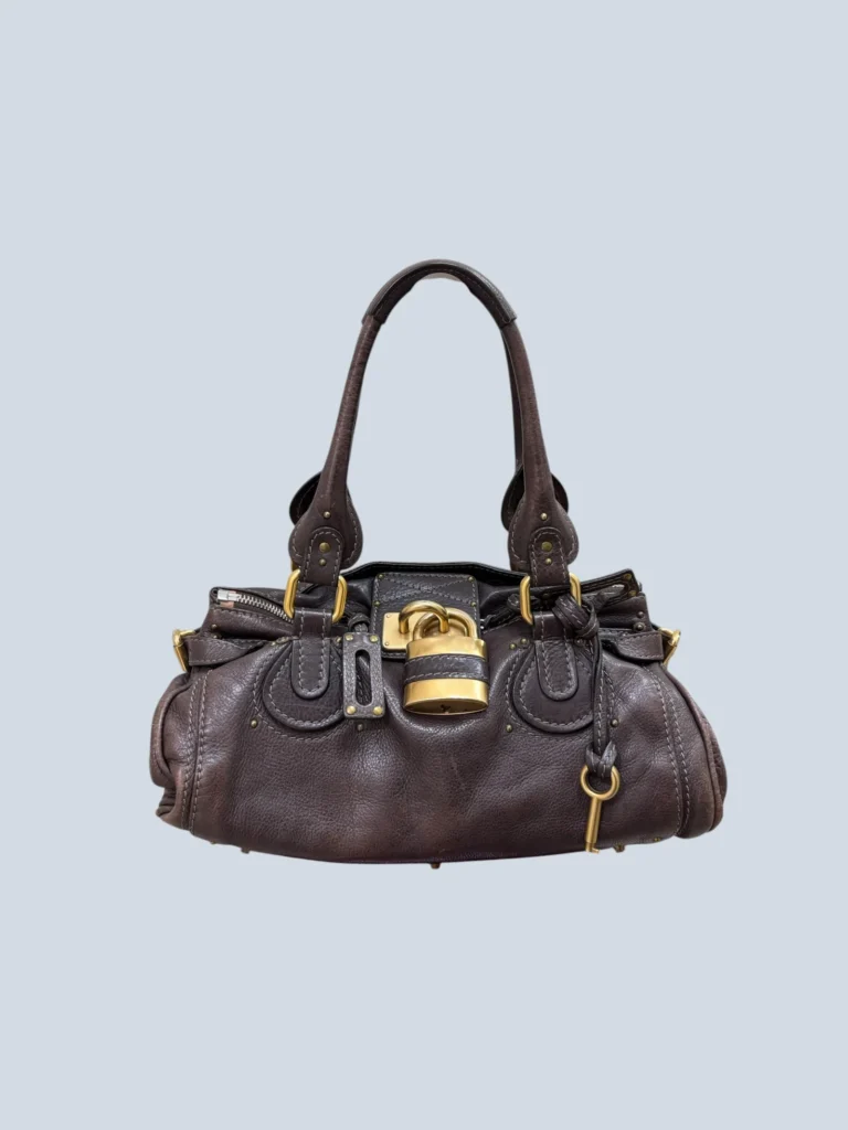 Borsa a spalla Chloé Paddington Piccola in pelle marrone vista frontale.