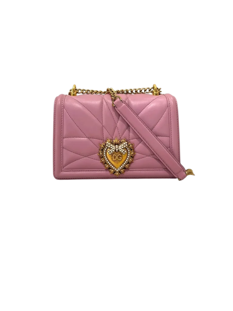 Dolce&Gabbana — Borsa a tracolla Devotion Piccola di Dolce&Gabbana in colore rosa, vista frontale.