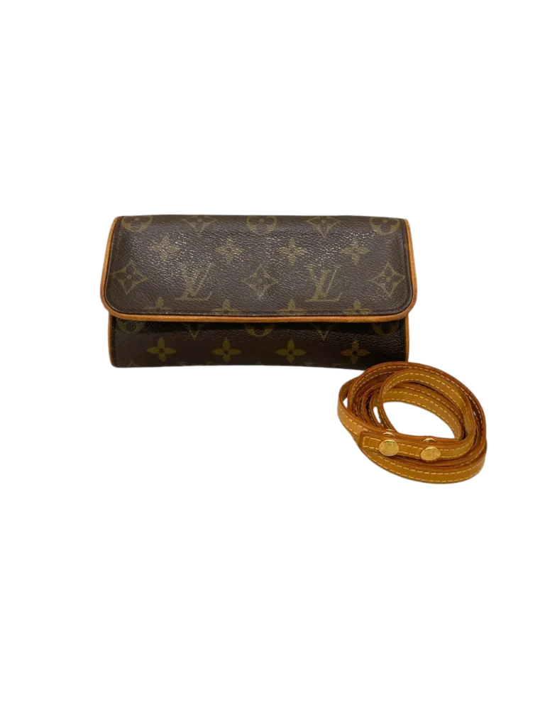 Borsa a tracolla Louis Vuitton Florentine in tela Monogram vista frontale.