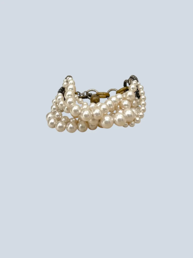 Lanvin bracelet with white pearl braiding, front view.