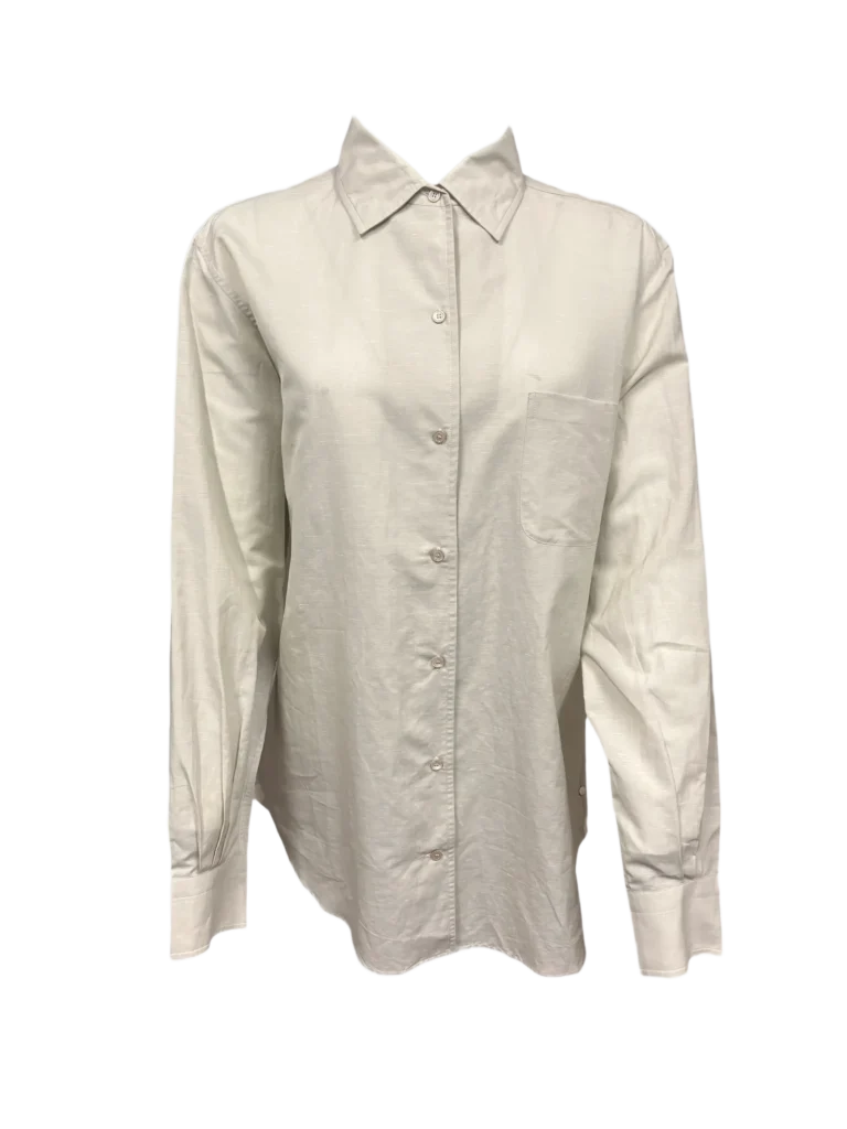 Camicia Loro Piana in cotone e lino bianco vista frontale.