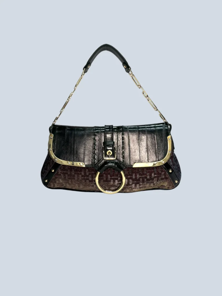 Dolce&Gabbana — Borsa a spalla Dolce&Gabbana in pelle e tela lurex, vista frontale.