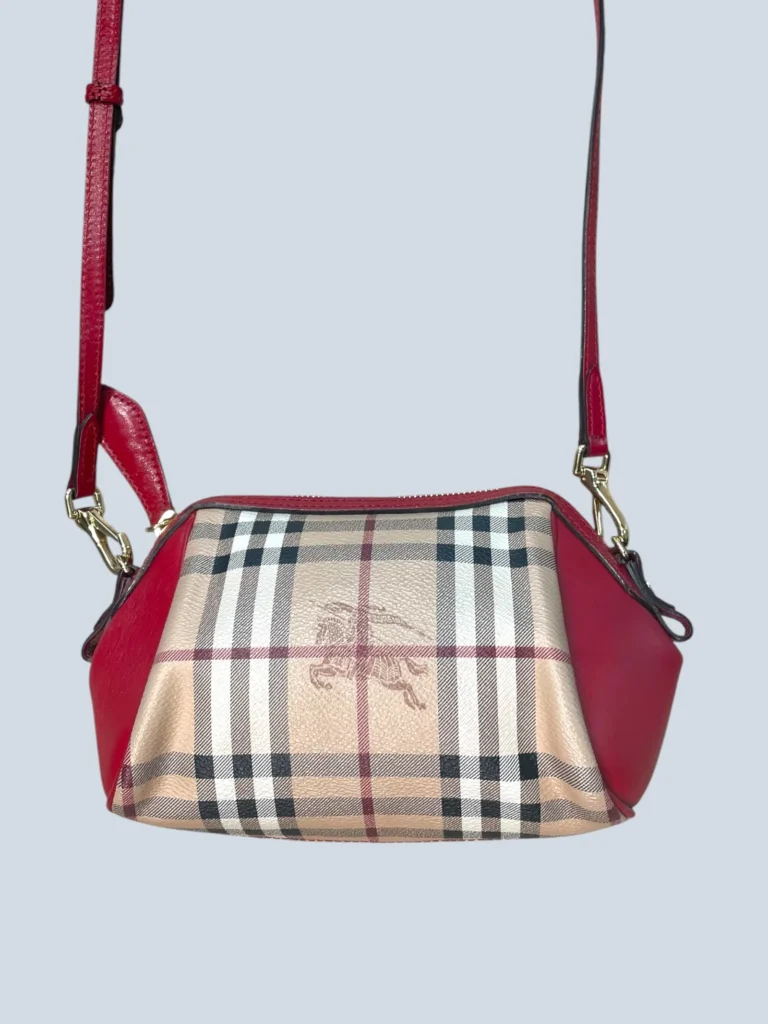 Borsa a tracolla in tela Check e pelle., foto 2 di 6