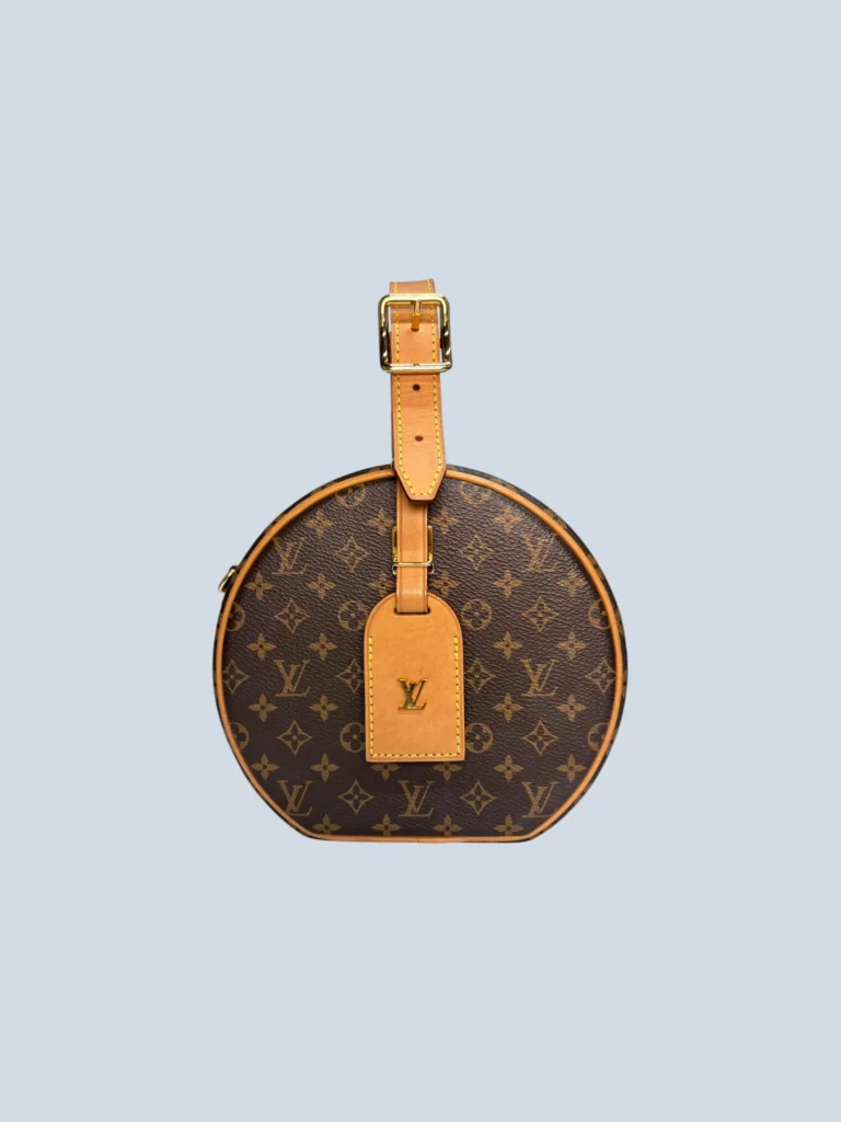 Louis Vuitton Petite Boîte Chapeau shoulder bag, front view with monogram.