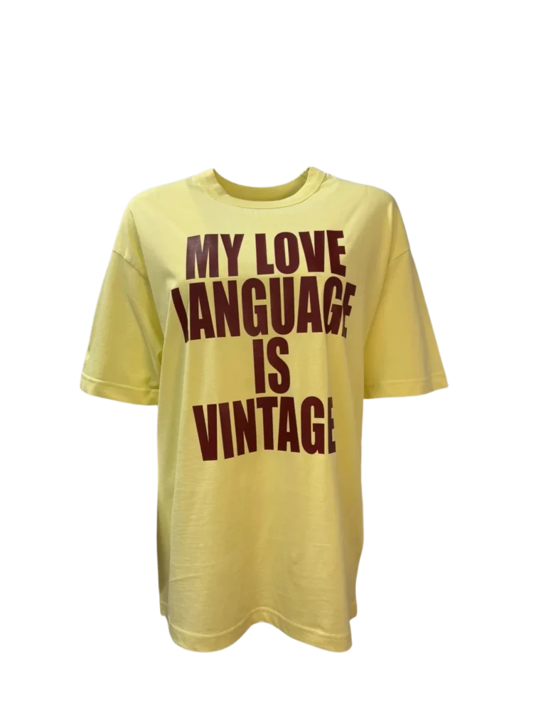 T-shirt con stampa "MY LOVE LANGUAGE IS VINTAGE.", foto 2 di 4