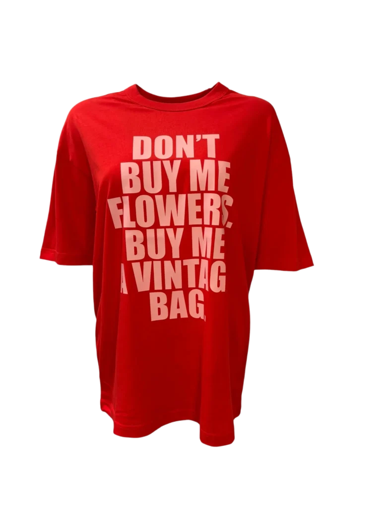 T-shirt con stampa "DON'T BUY ME FLOWERS. BUY ME A VINTAGE BAG.", foto 2 di 4
